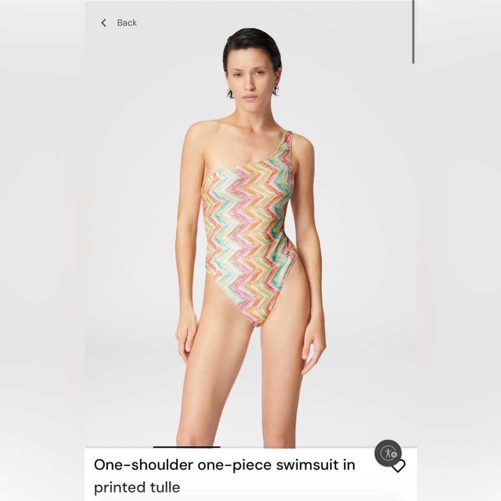 Missoni Zigzag One-Shoulder Swimsuit in Multicolor. Size IT44. $375.